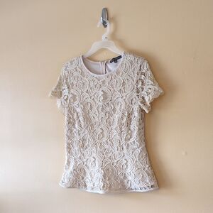 Adrianna Papell Cream Lace Short Sleeve Top